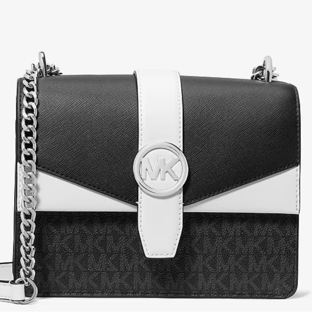 Michael Kors Black & White Colorblock MK Crossbody Bag